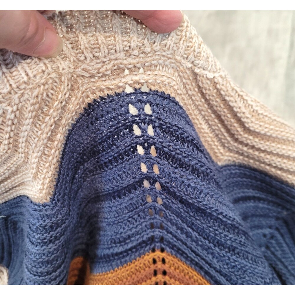 FCT With Love Chevron Crochet Cropped Knit Sweater Women's XL Boxy Beige Blue - Picture 8 of 8